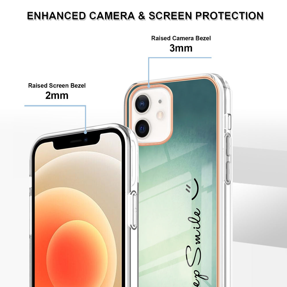 YB IMD Series-19 Style D for iPhone 12 / 12 Pro 2.0mm Electroplating Phone Case Pattern Printing IMD TPU Cover