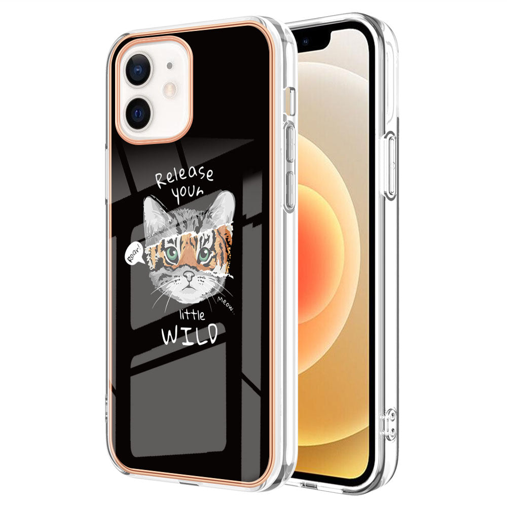 YB IMD Series-19 Style D for iPhone 12 / 12 Pro 2.0mm Electroplating Phone Case Pattern Printing IMD TPU Cover
