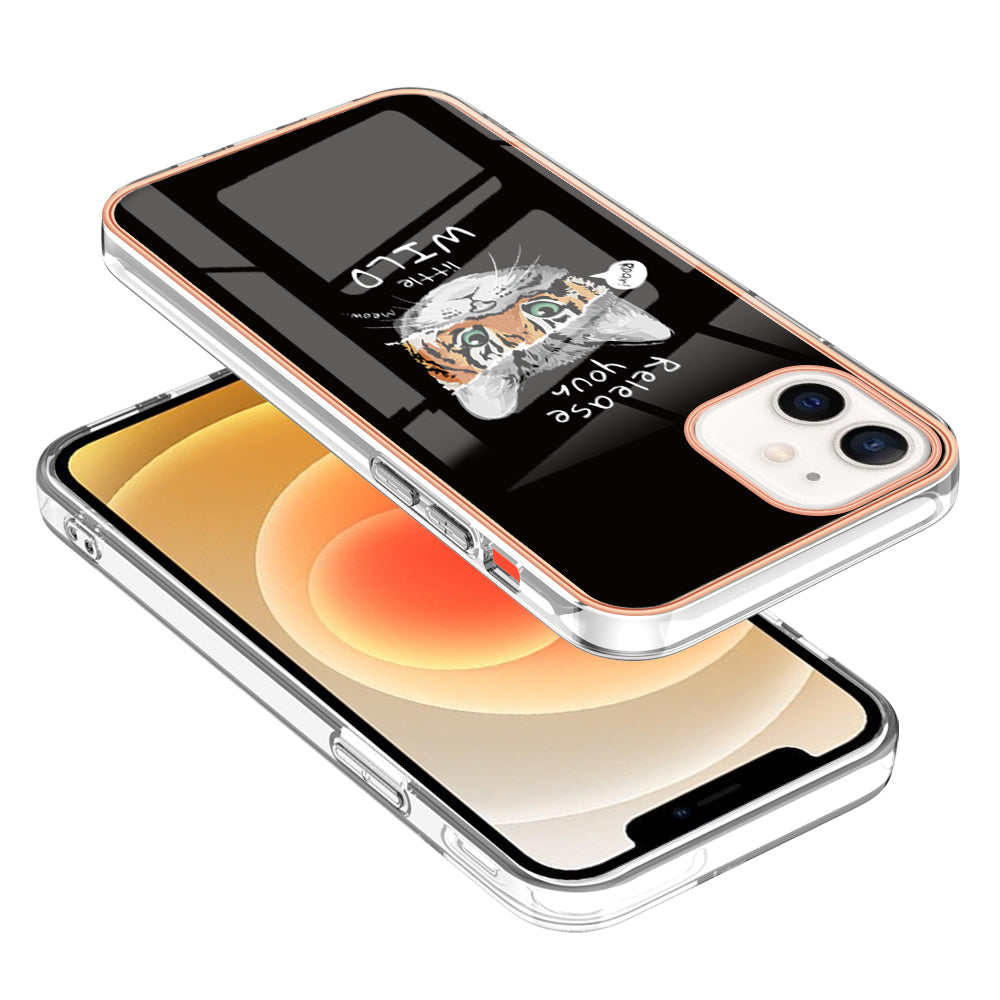 YB IMD Series-19 Style D for iPhone 12 / 12 Pro 2.0mm Electroplating Phone Case Pattern Printing IMD TPU Cover