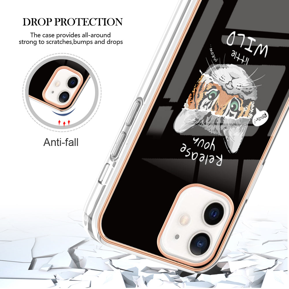 YB IMD Series-19 Style D for iPhone 12 / 12 Pro 2.0mm Electroplating Phone Case Pattern Printing IMD TPU Cover