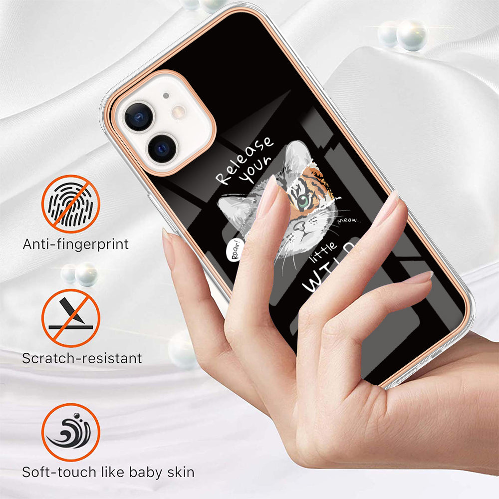 YB IMD Series-19 Style D for iPhone 12 / 12 Pro 2.0mm Electroplating Phone Case Pattern Printing IMD TPU Cover