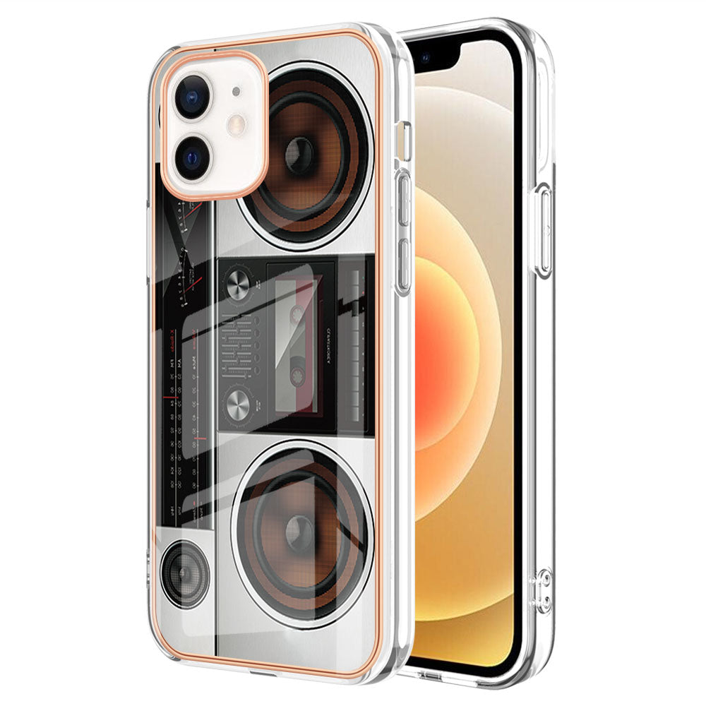 YB IMD Series-19 Style D for iPhone 12 / 12 Pro 2.0mm Electroplating Phone Case Pattern Printing IMD TPU Cover