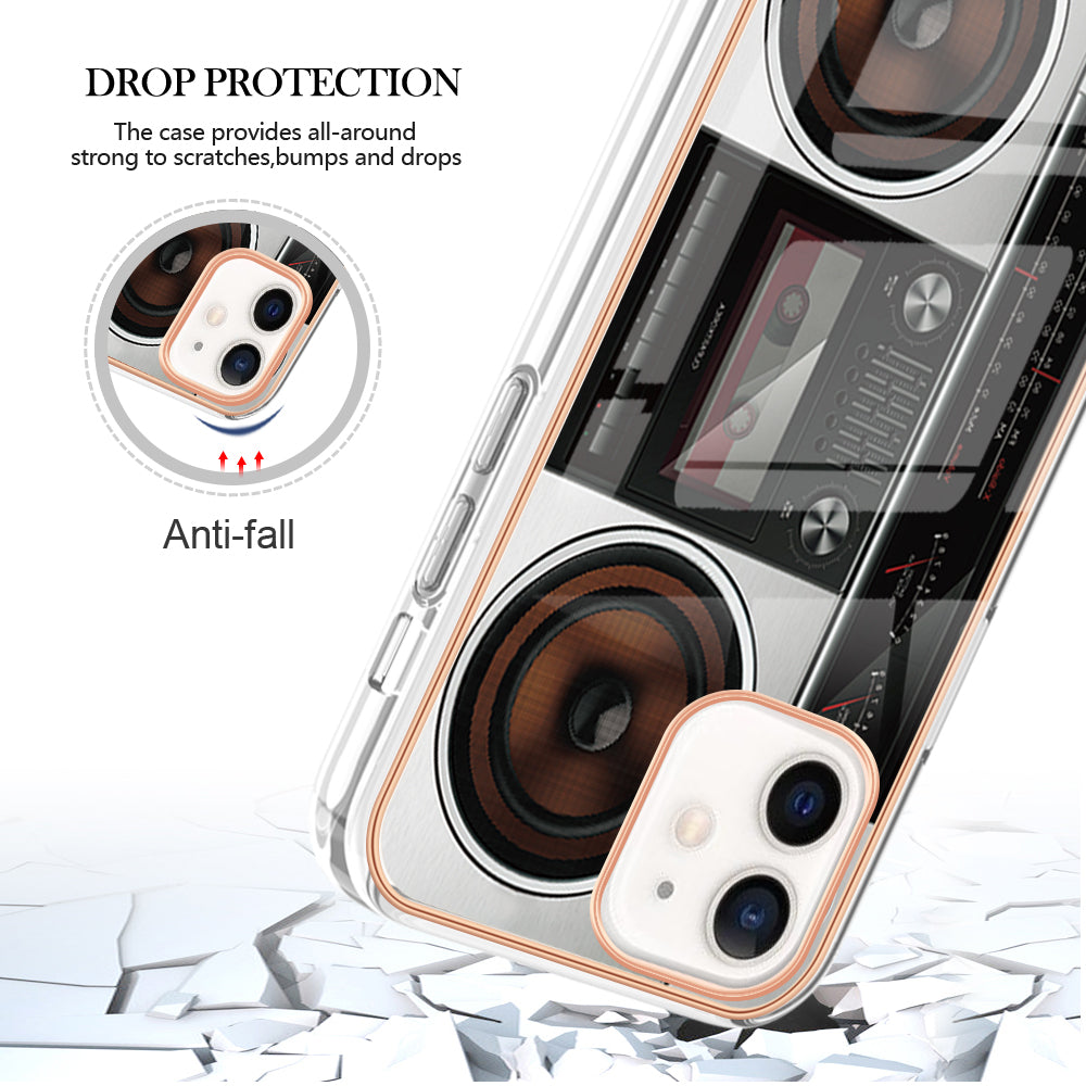 YB IMD Series-19 Style D for iPhone 12 / 12 Pro 2.0mm Electroplating Phone Case Pattern Printing IMD TPU Cover