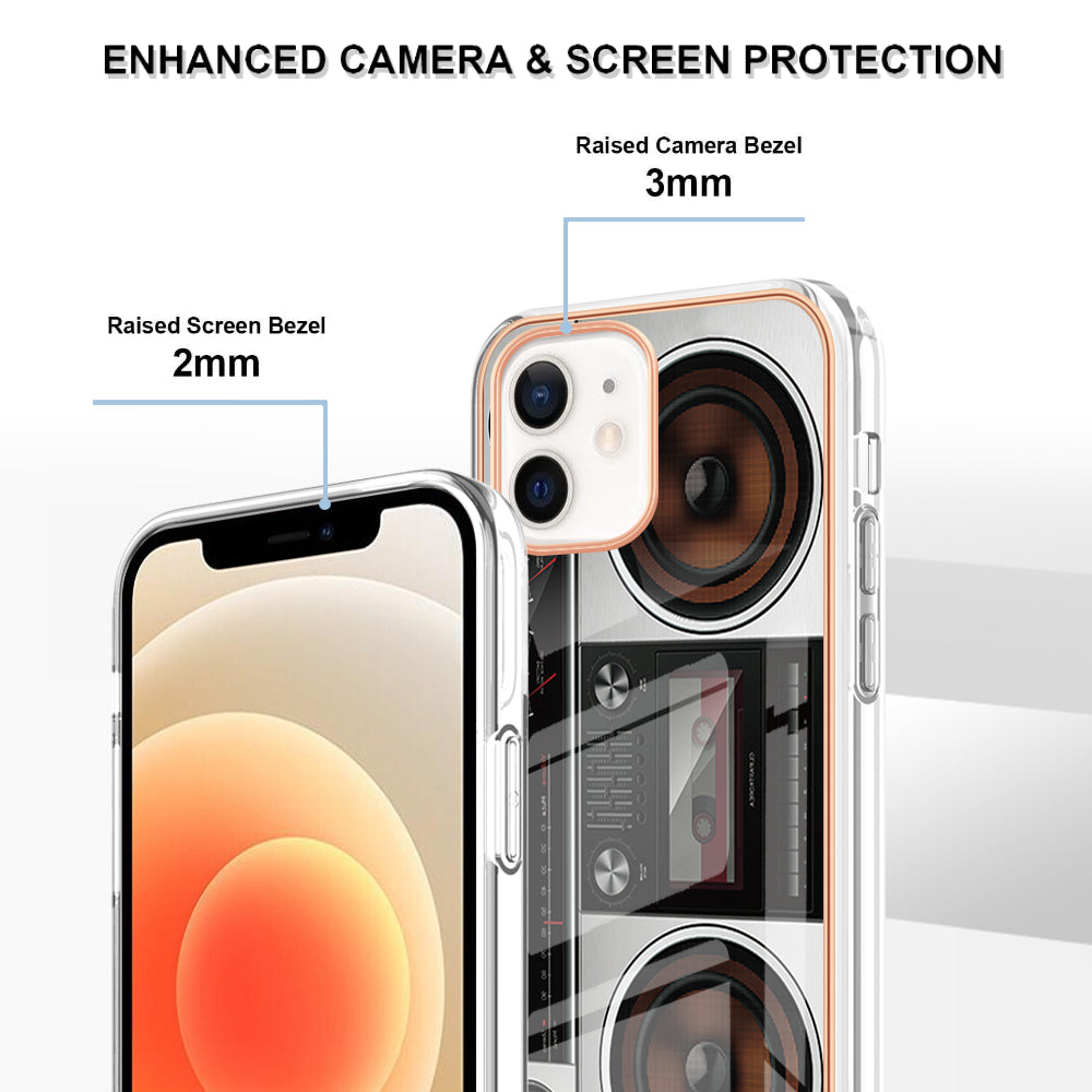 YB IMD Series-19 Style D for iPhone 12 / 12 Pro 2.0mm Electroplating Phone Case Pattern Printing IMD TPU Cover
