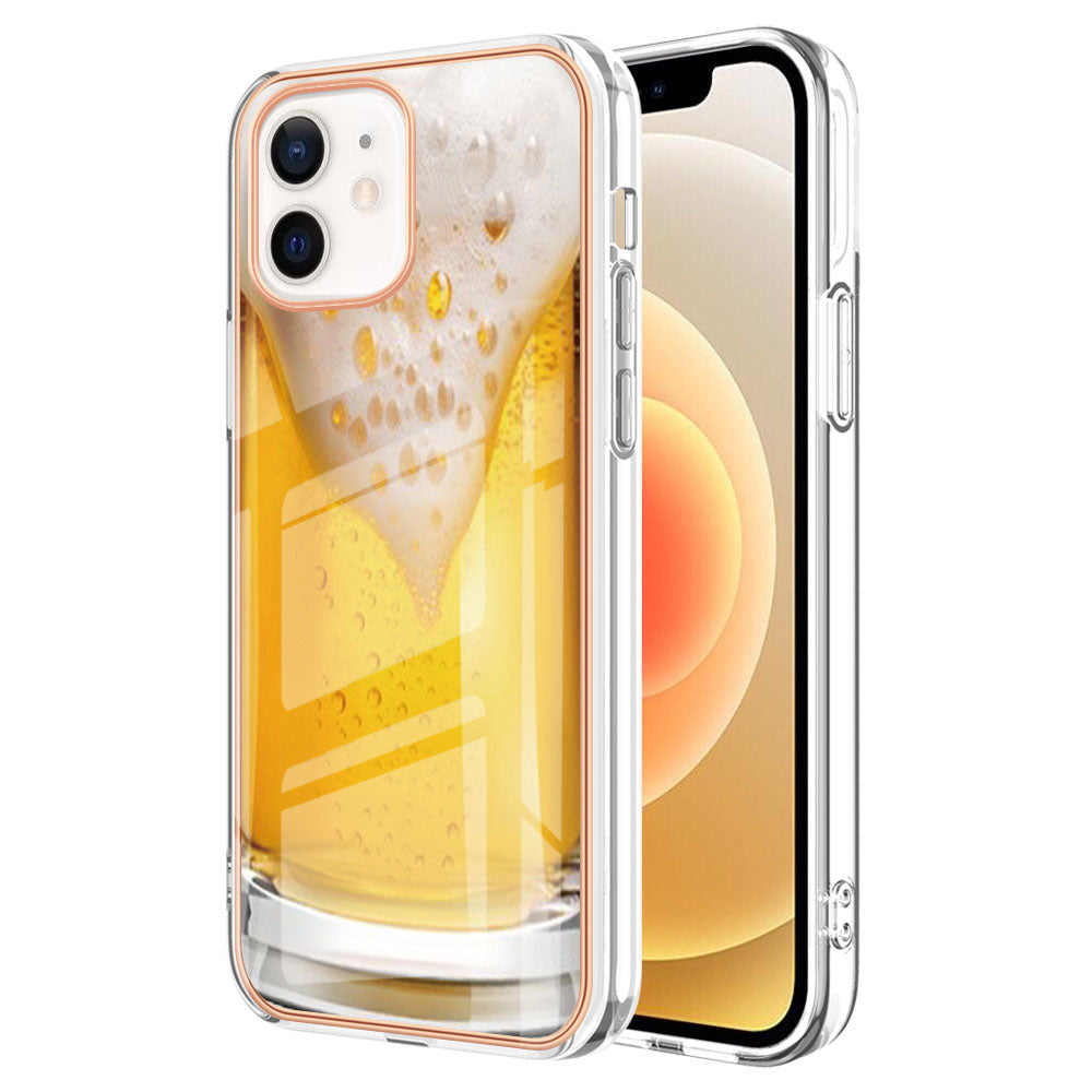 YB IMD Series-19 Style D for iPhone 12 / 12 Pro 2.0mm Electroplating Phone Case Pattern Printing IMD TPU Cover