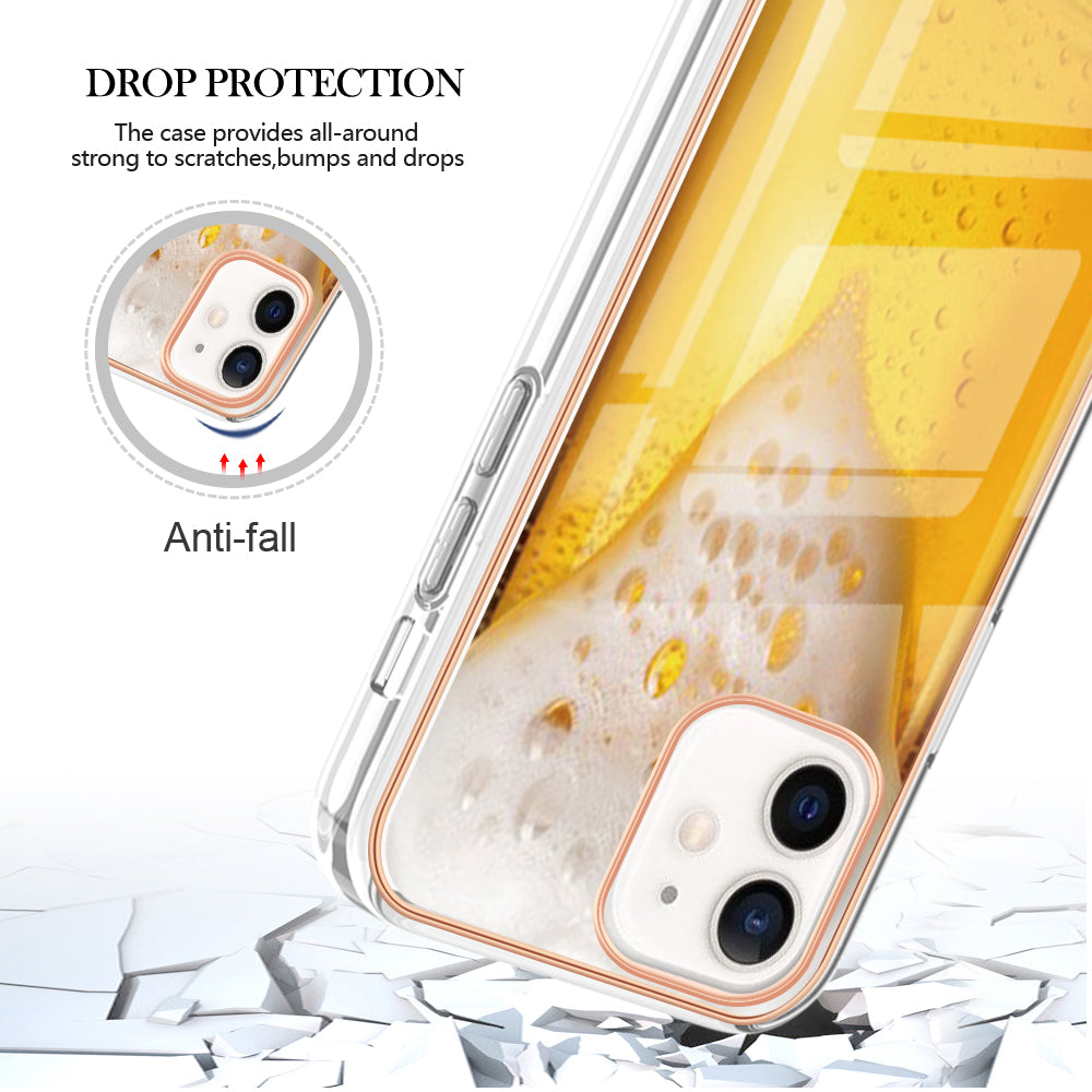 YB IMD Series-19 Style D for iPhone 12 / 12 Pro 2.0mm Electroplating Phone Case Pattern Printing IMD TPU Cover