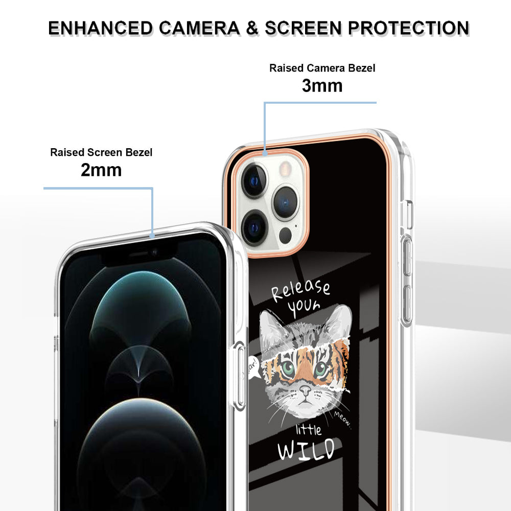 YB IMD Series-19 Style D For iPhone 12 Pro Max 6.7 inch Electroplating Phone Case 2.0mm TPU IMD Pattern Phone Cover