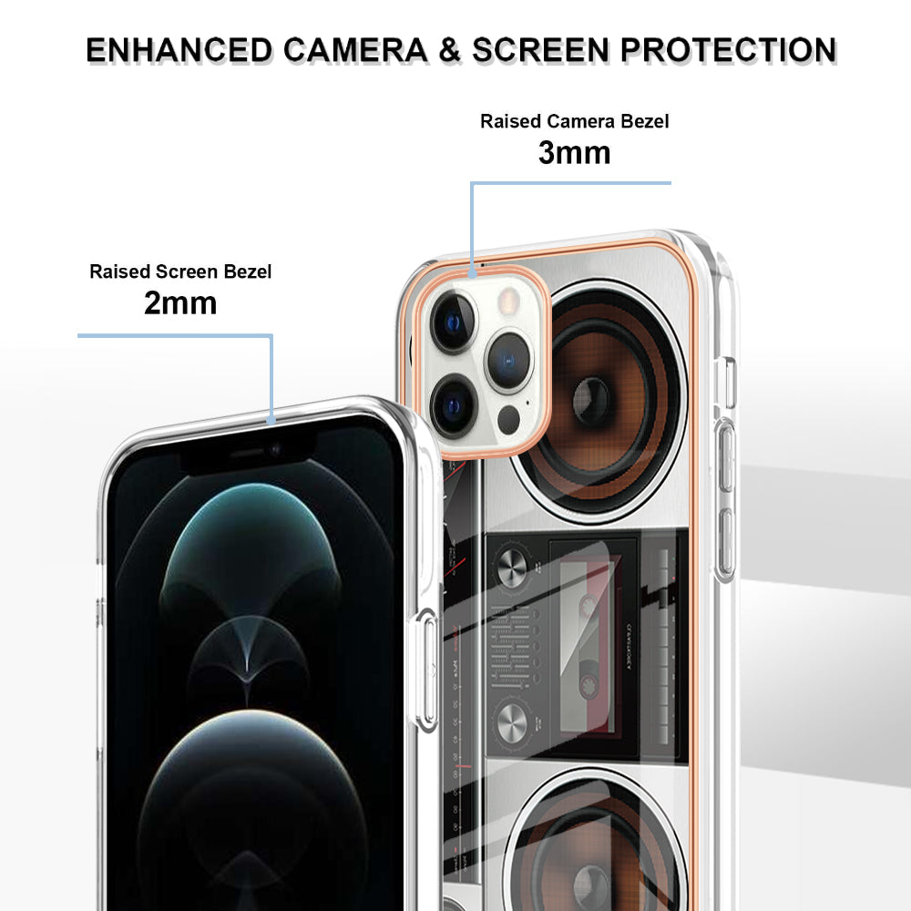YB IMD Series-19 Style D For iPhone 12 Pro Max 6.7 inch Electroplating Phone Case 2.0mm TPU IMD Pattern Phone Cover