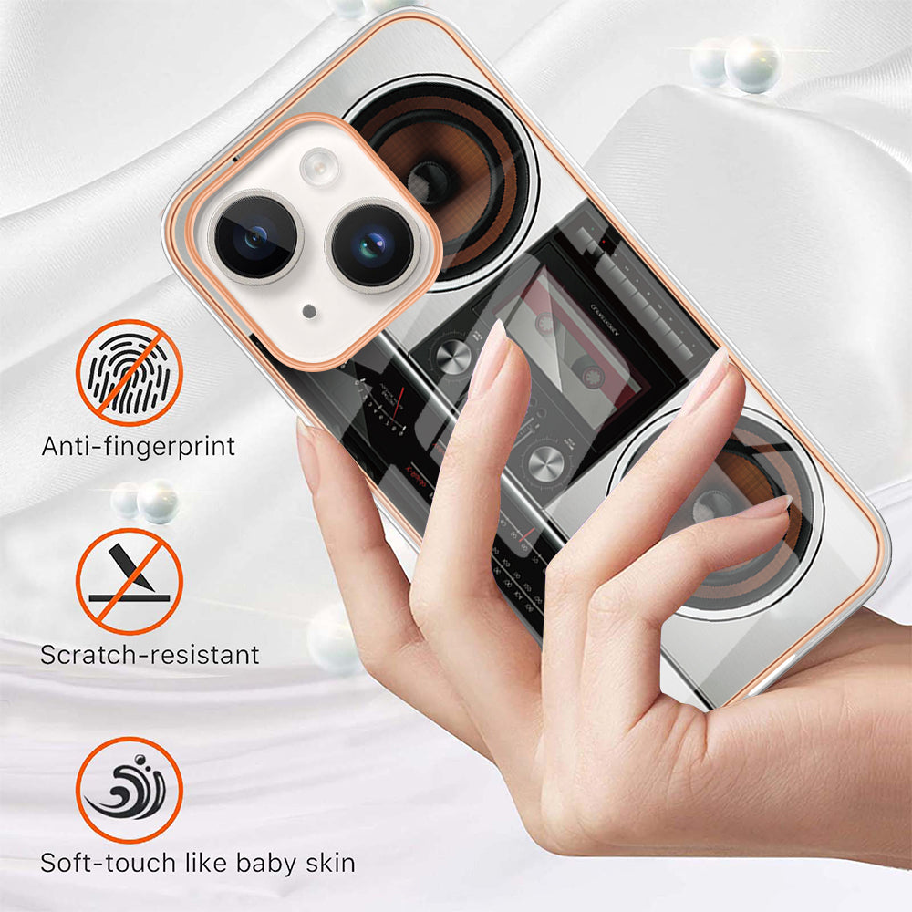 YB IMD Series-19 Style D For iPhone 14 Electroplating IMD Pattern Phone Case 2.0mm TPU Shockproof Cover