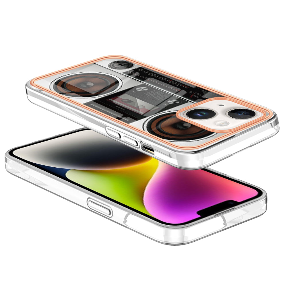 YB IMD Series-19 Style D For iPhone 15 Electroplated 2.0mm TPU IMD Phone Case Stylish Pattern Back Cover