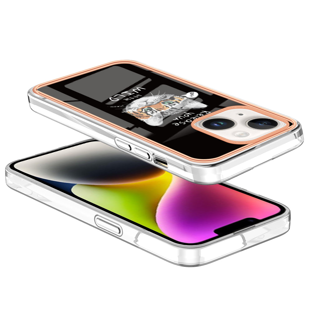 YB IMD Series-19 Style D For iPhone 15 Electroplated 2.0mm TPU IMD Phone Case Stylish Pattern Back Cover