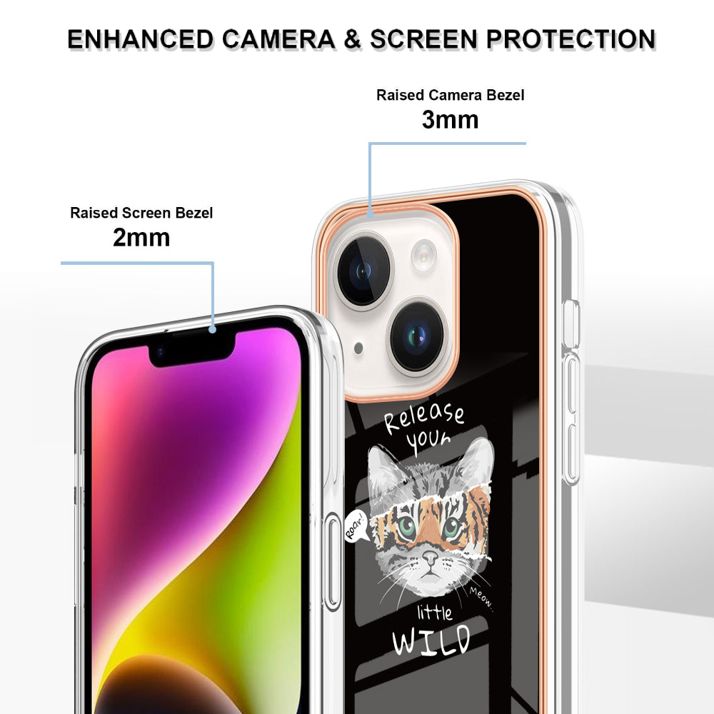 YB IMD Series-19 Style D For iPhone 15 Electroplated 2.0mm TPU IMD Phone Case Stylish Pattern Back Cover