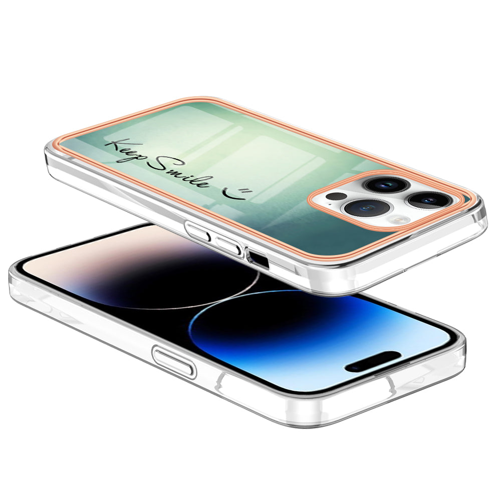 YB IMD Series-19 Style D For iPhone 15 Pro Electroplated Anti-drop Phone Case IMD Pattern 2.0mm TPU Cover