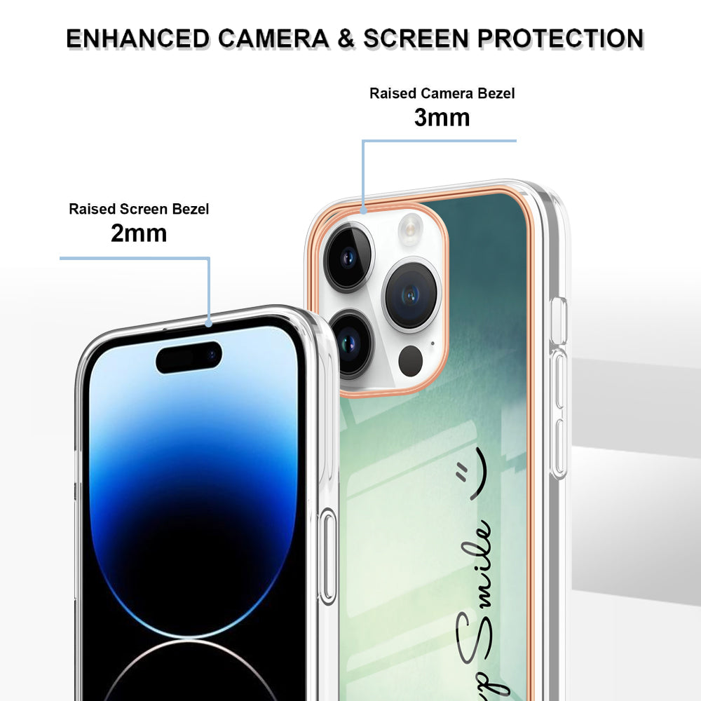 YB IMD Series-19 Style D For iPhone 15 Pro Electroplated Anti-drop Phone Case IMD Pattern 2.0mm TPU Cover