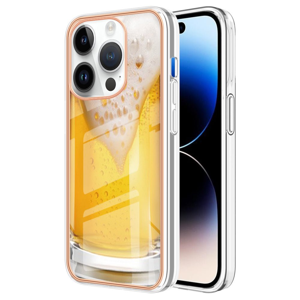 YB IMD Series-19 Style D For iPhone 15 Pro Electroplated Anti-drop Phone Case IMD Pattern 2.0mm TPU Cover