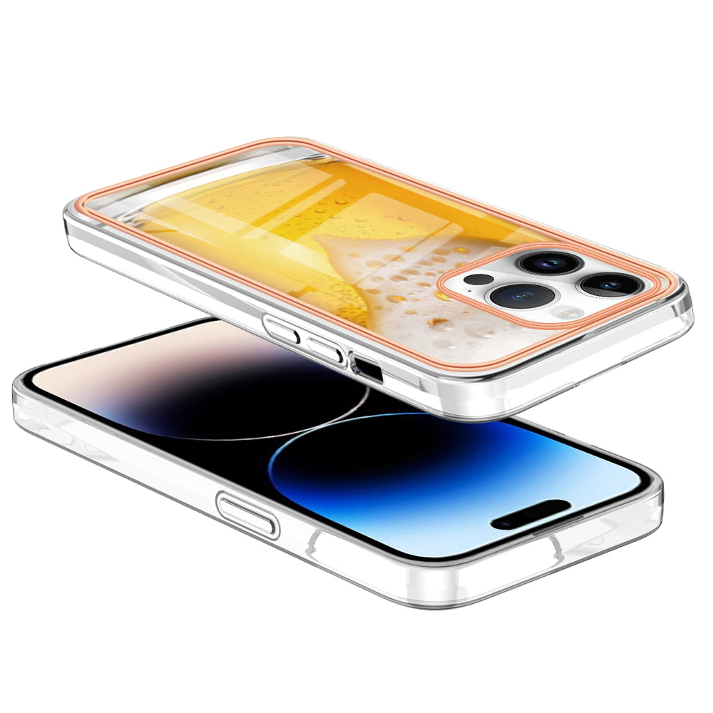 YB IMD Series-19 Style D For iPhone 15 Pro Electroplated Anti-drop Phone Case IMD Pattern 2.0mm TPU Cover