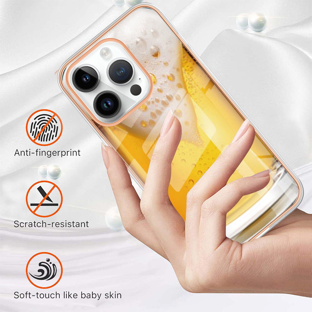 YB IMD Series-19 Style D For iPhone 15 Pro Electroplated Anti-drop Phone Case IMD Pattern 2.0mm TPU Cover