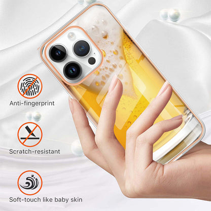YB IMD Series-19 Style D For iPhone 15 Pro Electroplated Anti-drop Phone Case IMD Pattern 2.0mm TPU Cover