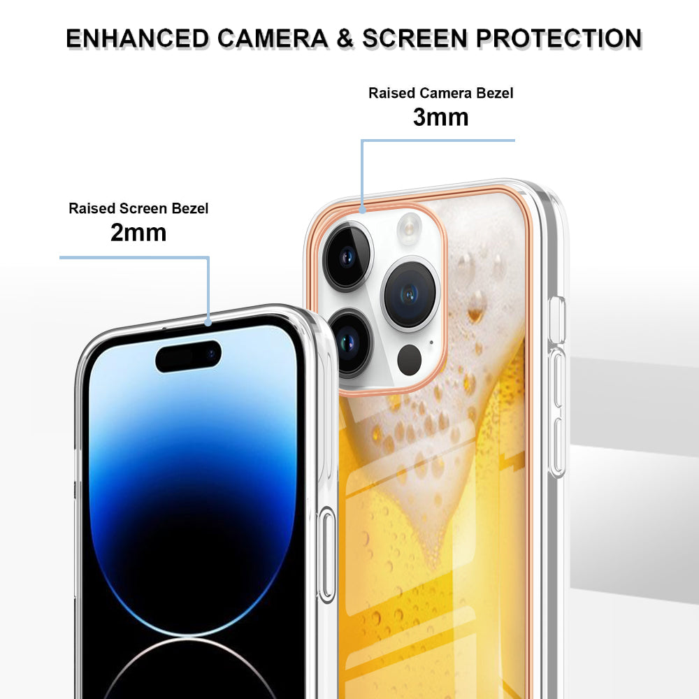 YB IMD Series-19 Style D For iPhone 15 Pro Electroplated Anti-drop Phone Case IMD Pattern 2.0mm TPU Cover