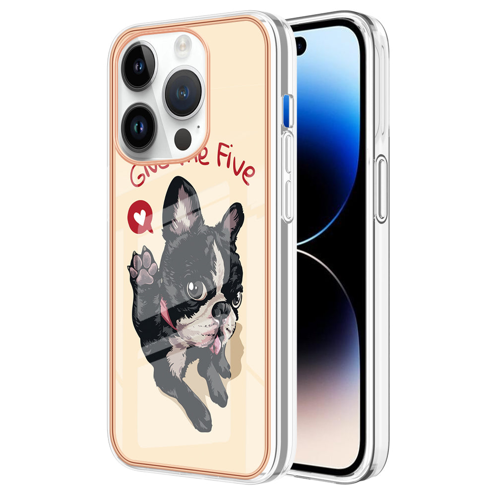 YB IMD Series-19 Style D For iPhone 15 Pro Electroplated Anti-drop Phone Case IMD Pattern 2.0mm TPU Cover