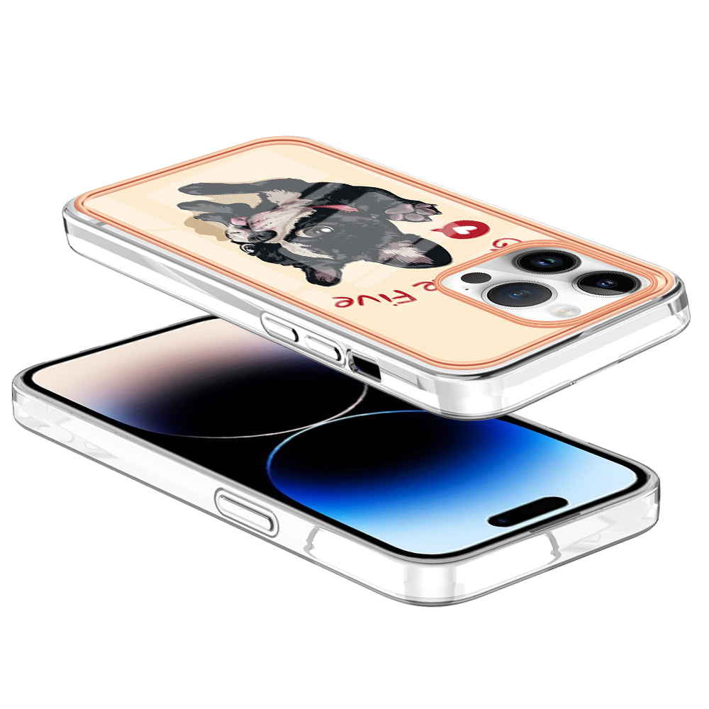 YB IMD Series-19 Style D For iPhone 15 Pro Electroplated Anti-drop Phone Case IMD Pattern 2.0mm TPU Cover