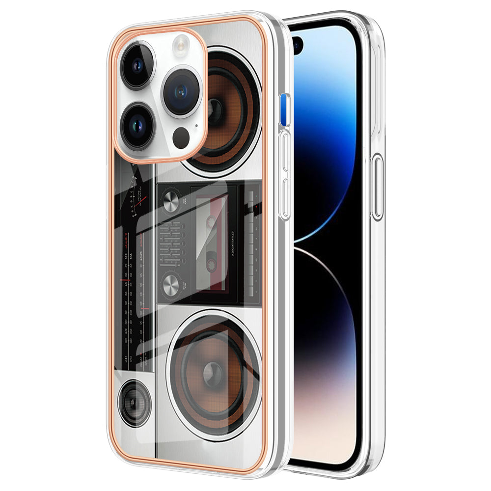 YB IMD Series-19 Style D For iPhone 15 Pro Electroplated Anti-drop Phone Case IMD Pattern 2.0mm TPU Cover