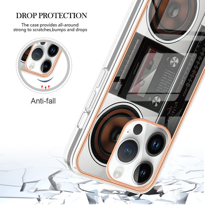 YB IMD Series-19 Style D For iPhone 15 Pro Electroplated Anti-drop Phone Case IMD Pattern 2.0mm TPU Cover