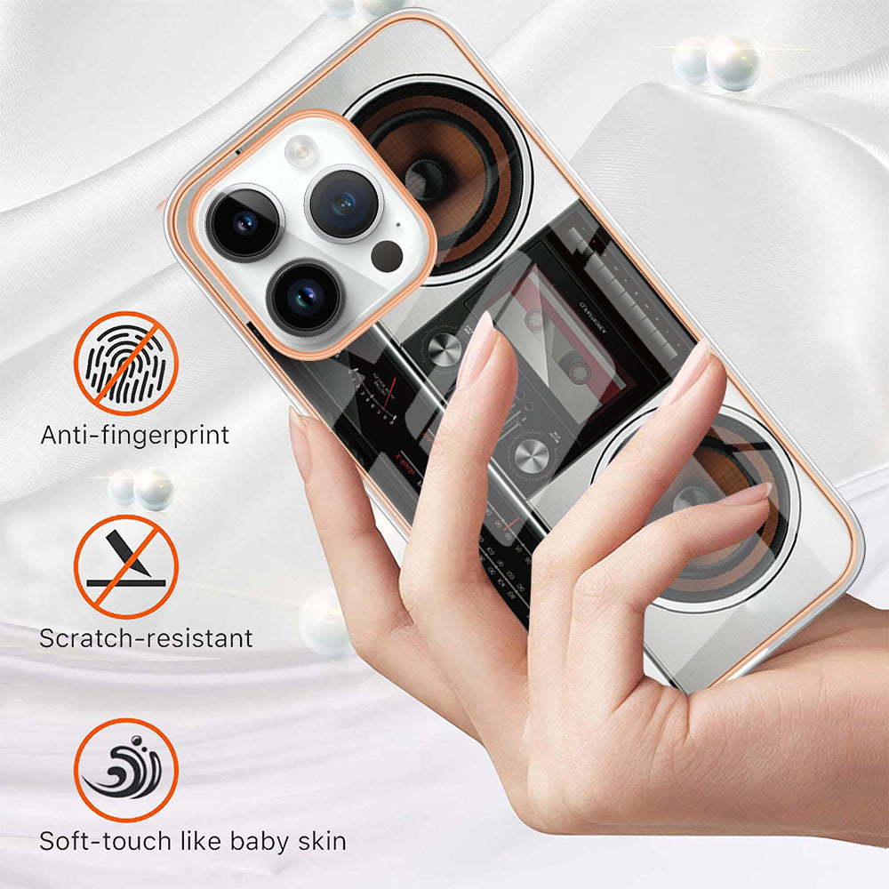 YB IMD Series-19 Style D For iPhone 15 Pro Electroplated Anti-drop Phone Case IMD Pattern 2.0mm TPU Cover