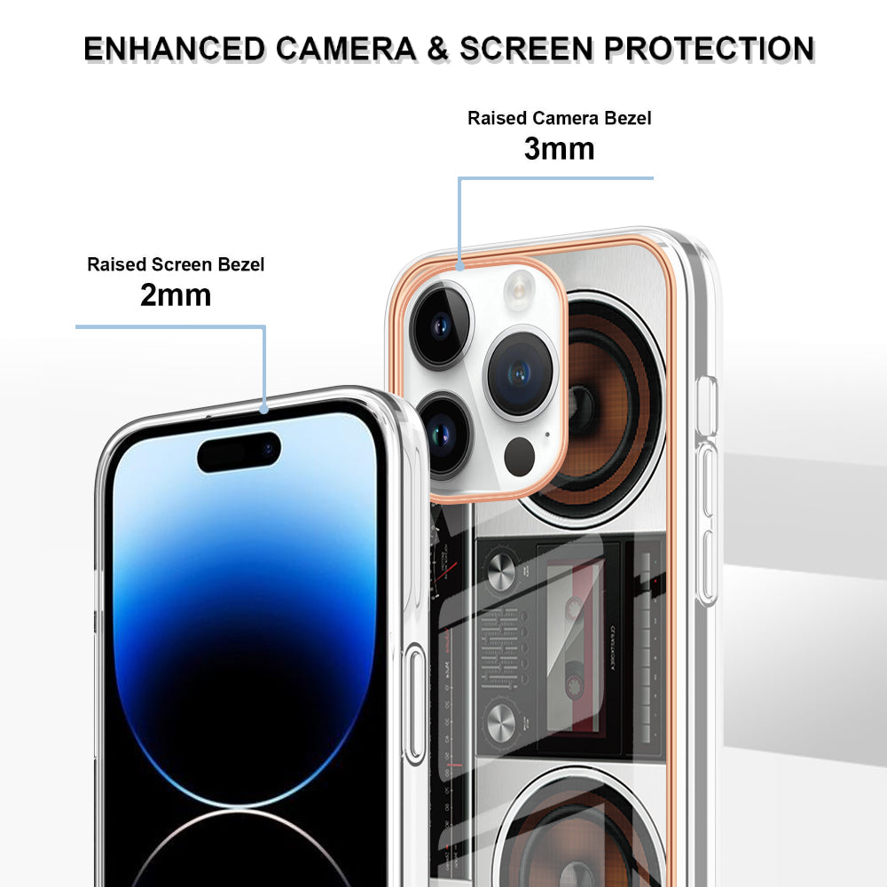 YB IMD Series-19 Style D For iPhone 15 Pro Electroplated Anti-drop Phone Case IMD Pattern 2.0mm TPU Cover