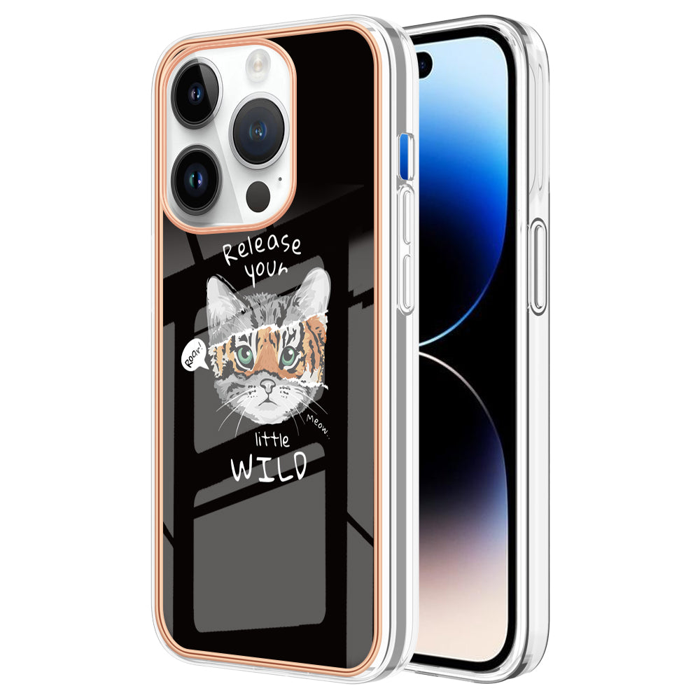 YB IMD Series-19 Style D For iPhone 15 Pro Electroplated Anti-drop Phone Case IMD Pattern 2.0mm TPU Cover