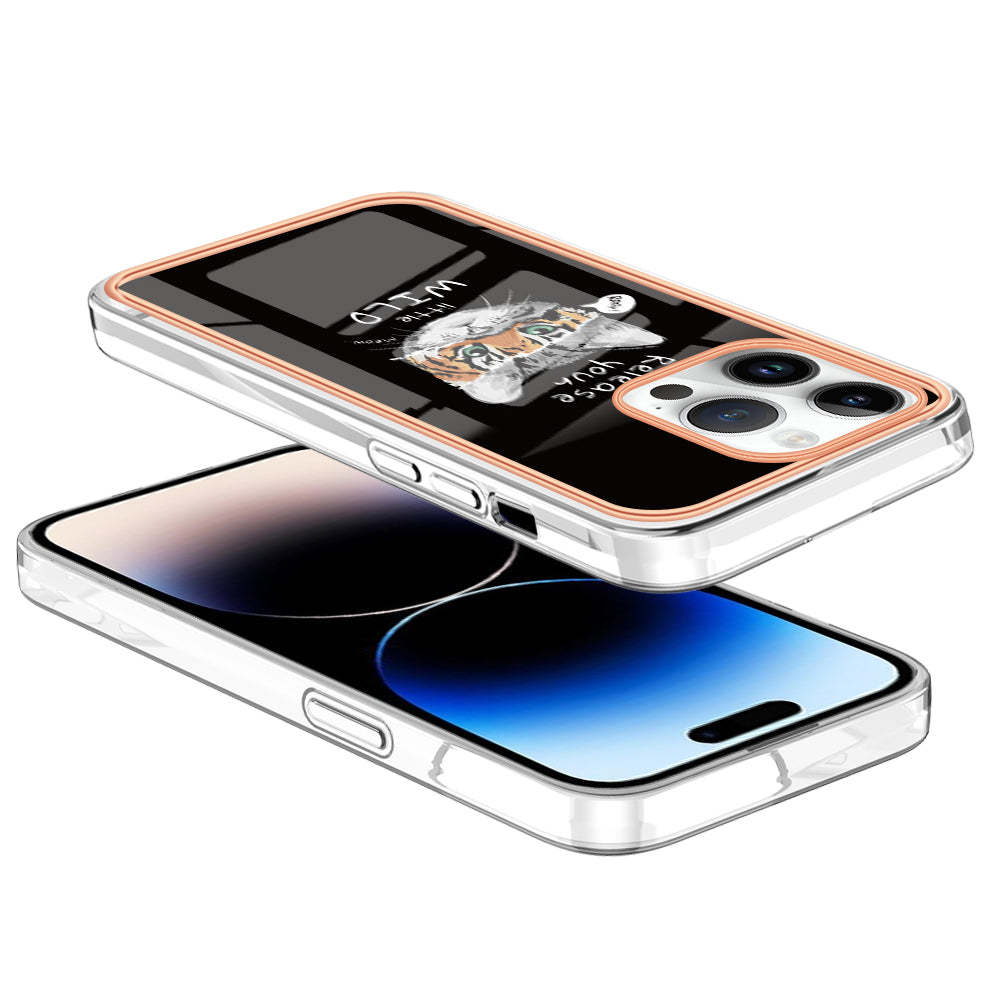 YB IMD Series-19 Style D For iPhone 15 Pro Electroplated Anti-drop Phone Case IMD Pattern 2.0mm TPU Cover