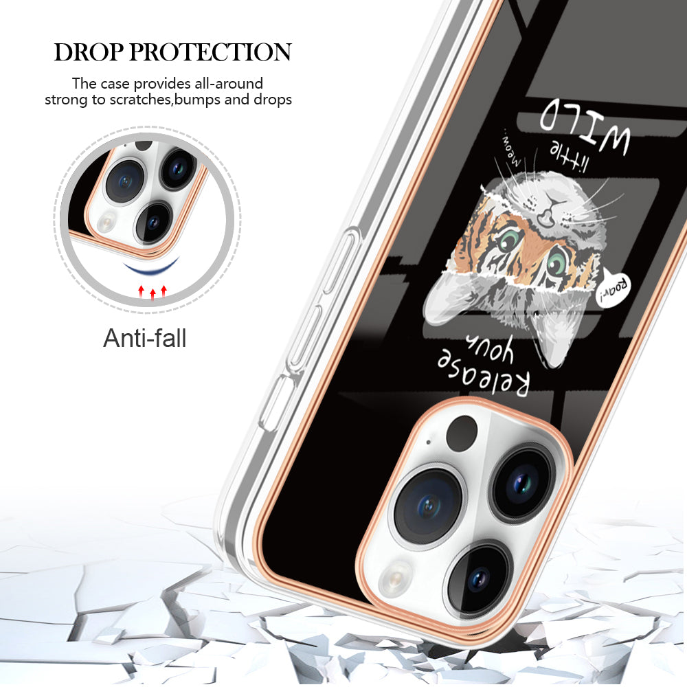 YB IMD Series-19 Style D For iPhone 15 Pro Electroplated Anti-drop Phone Case IMD Pattern 2.0mm TPU Cover