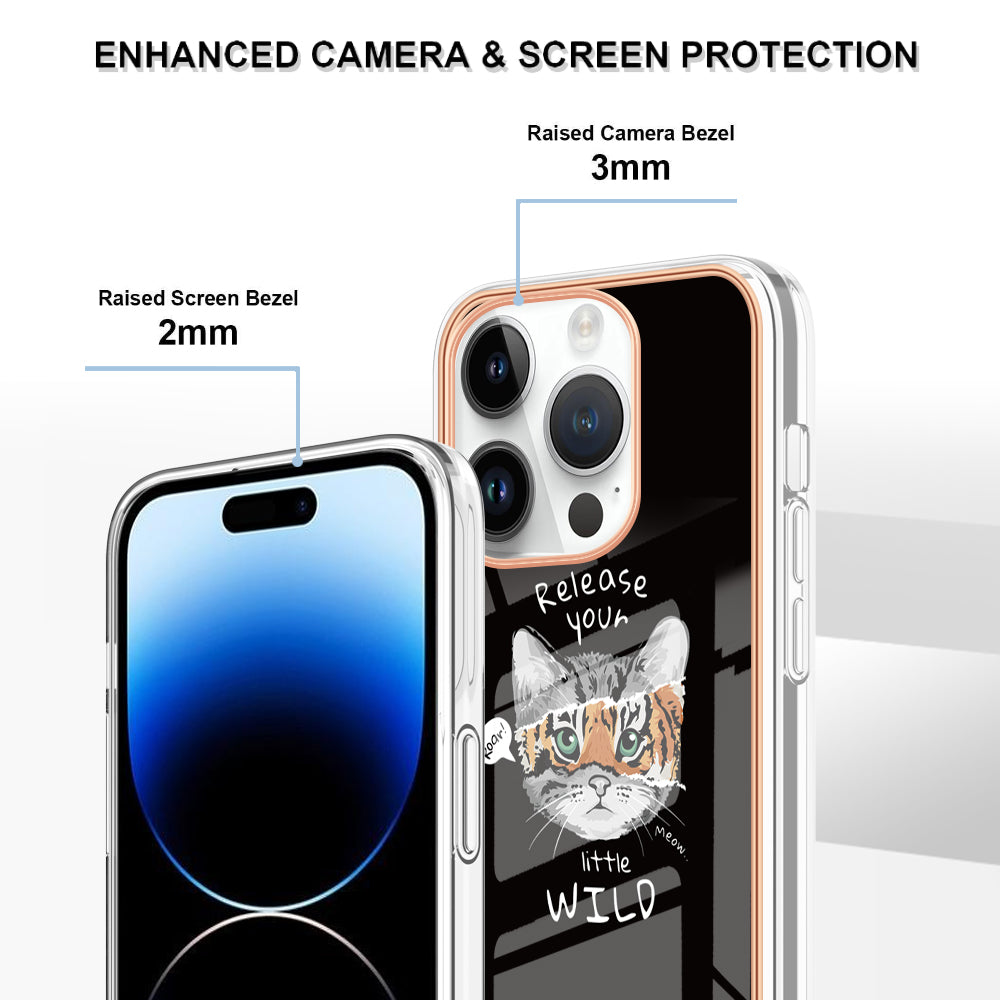 YB IMD Series-19 Style D For iPhone 15 Pro Electroplated Anti-drop Phone Case IMD Pattern 2.0mm TPU Cover