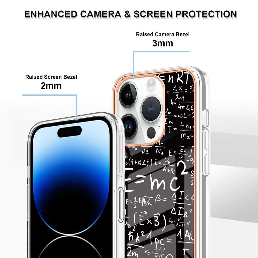 YB IMD Series-19 Style D For iPhone 15 Pro Electroplated Anti-drop Phone Case IMD Pattern 2.0mm TPU Cover