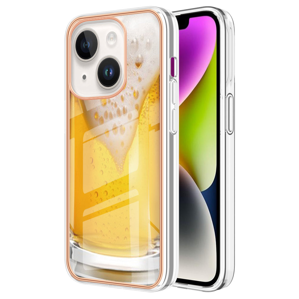 YB IMD Series-19 Style D For iPhone 15 Plus Electroplated Shockproof Phone Case 2.0mm TPU IMD Pattern Print Cover