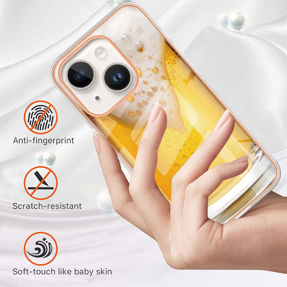 YB IMD Series-19 Style D For iPhone 15 Plus Electroplated Shockproof Phone Case 2.0mm TPU IMD Pattern Print Cover