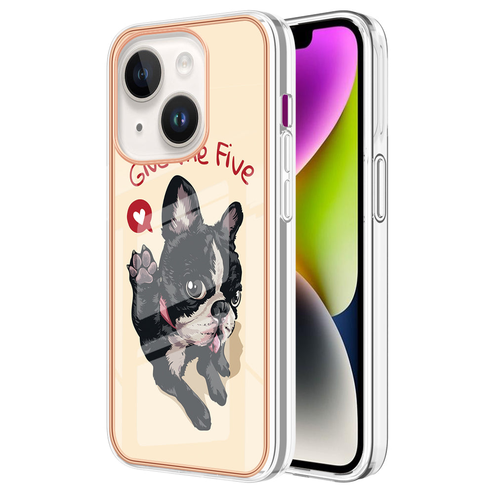 YB IMD Series-19 Style D For iPhone 15 Plus Electroplated Shockproof Phone Case 2.0mm TPU IMD Pattern Print Cover