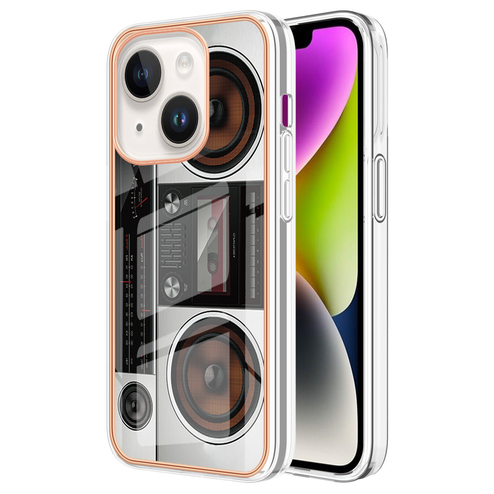 YB IMD Series-19 Style D For iPhone 15 Plus Electroplated Shockproof Phone Case 2.0mm TPU IMD Pattern Print Cover