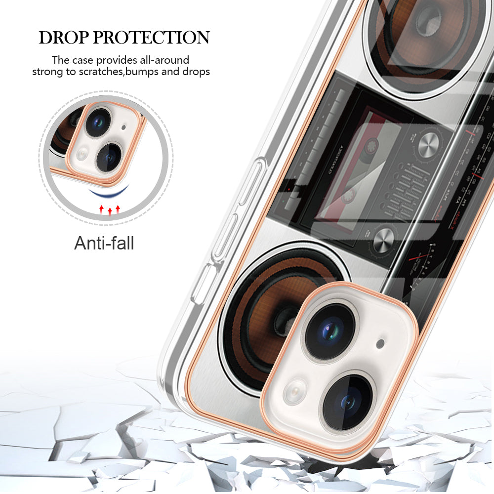 YB IMD Series-19 Style D For iPhone 15 Plus Electroplated Shockproof Phone Case 2.0mm TPU IMD Pattern Print Cover