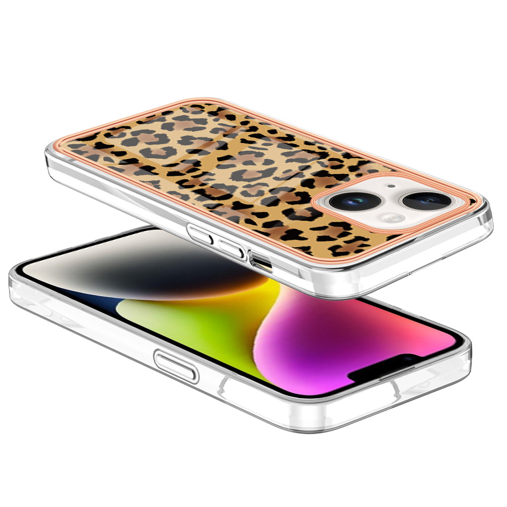 YB IMD Series-19 Style D For iPhone 15 Plus Electroplated Shockproof Phone Case 2.0mm TPU IMD Pattern Print Cover