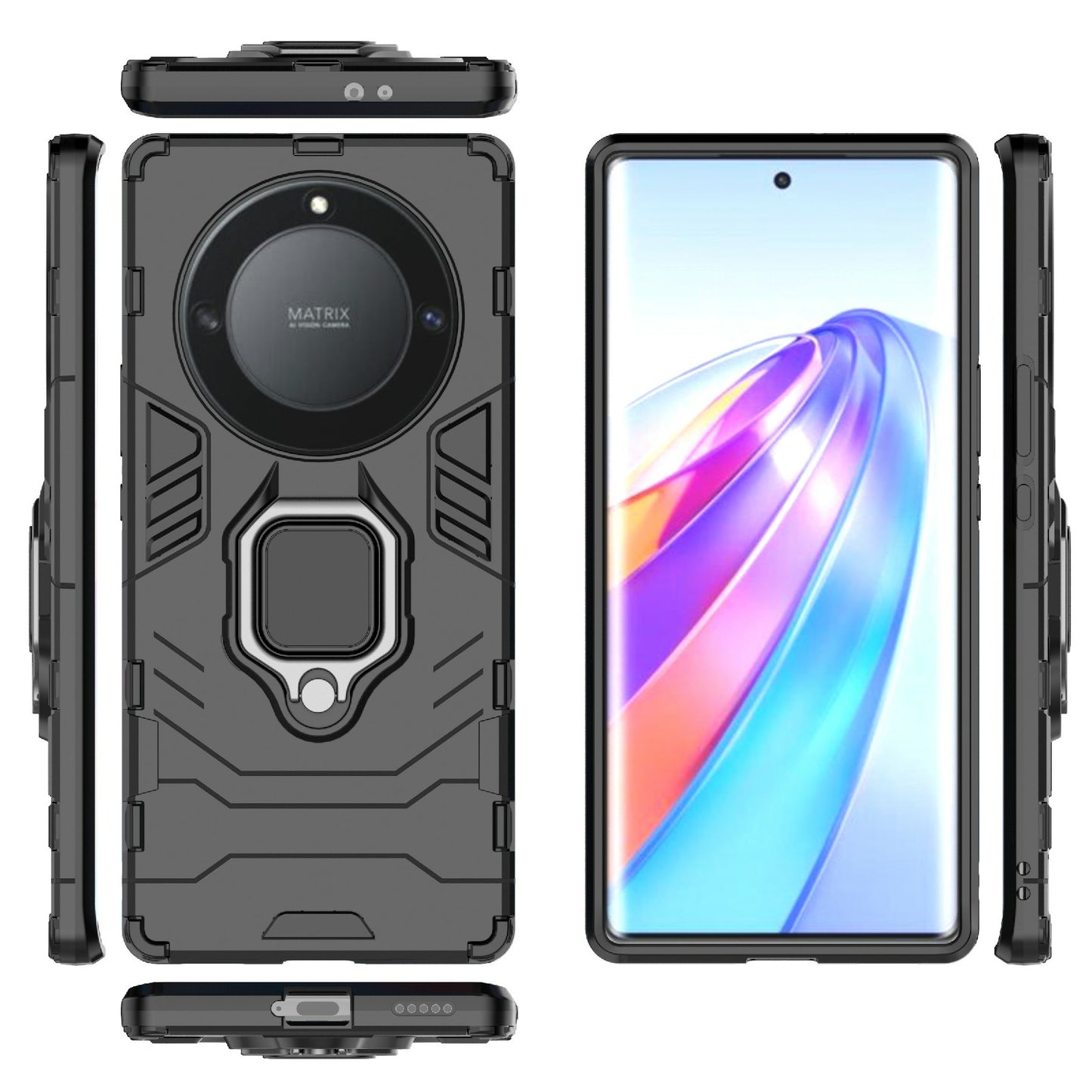 For Honor X40 5G / X9a 5G / Magic5 Lite 5G Ring Holder Kickstand Back Cover TPU+PC Anti-drop Phone Case