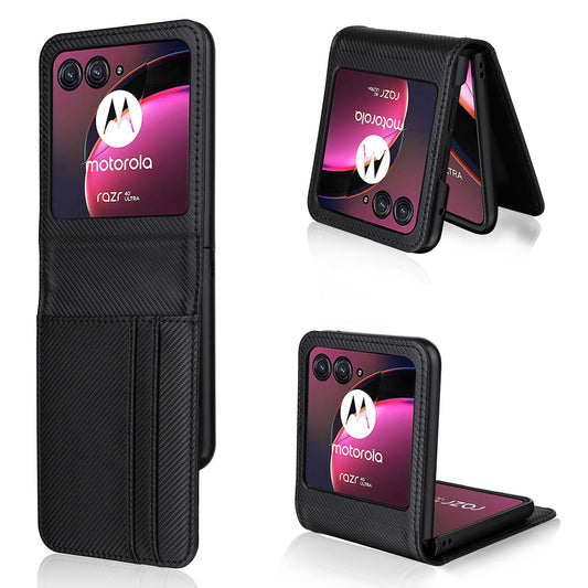 For Motorola Razr 40 Ultra 5G Card Holder Phone Case Carbon Fiber Texture PU Leather+PC Cover