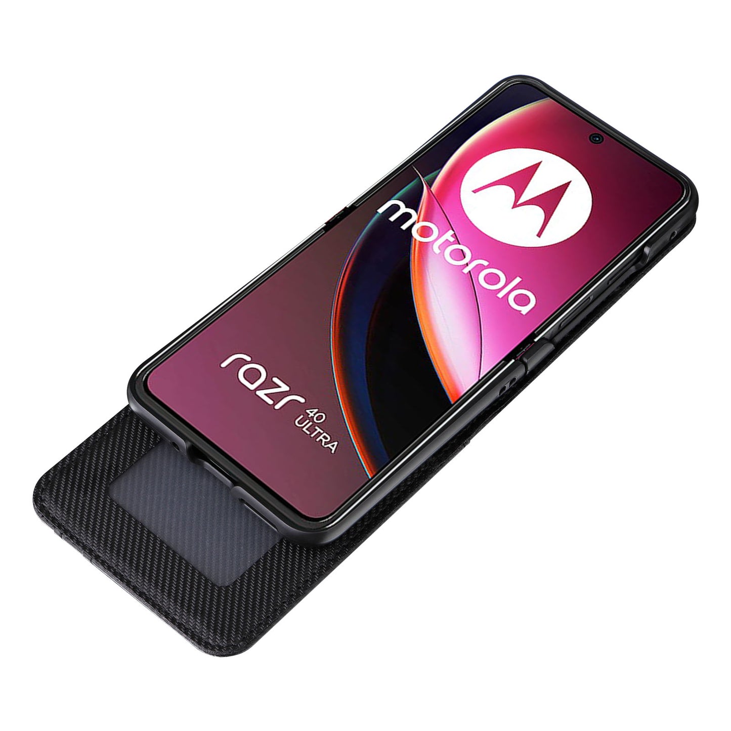 For Motorola Razr 40 Ultra 5G Card Holder Phone Case Carbon Fiber Texture PU Leather+PC Cover