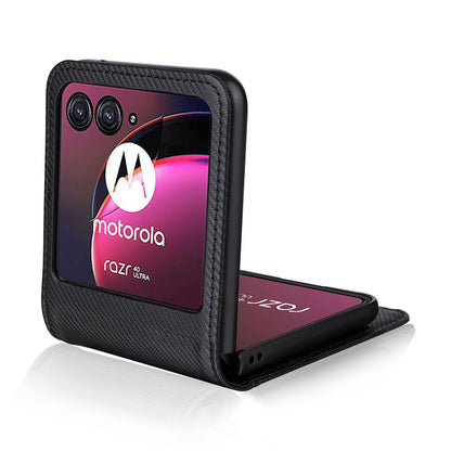 For Motorola Razr 40 Ultra 5G Card Holder Phone Case Carbon Fiber Texture PU Leather+PC Cover