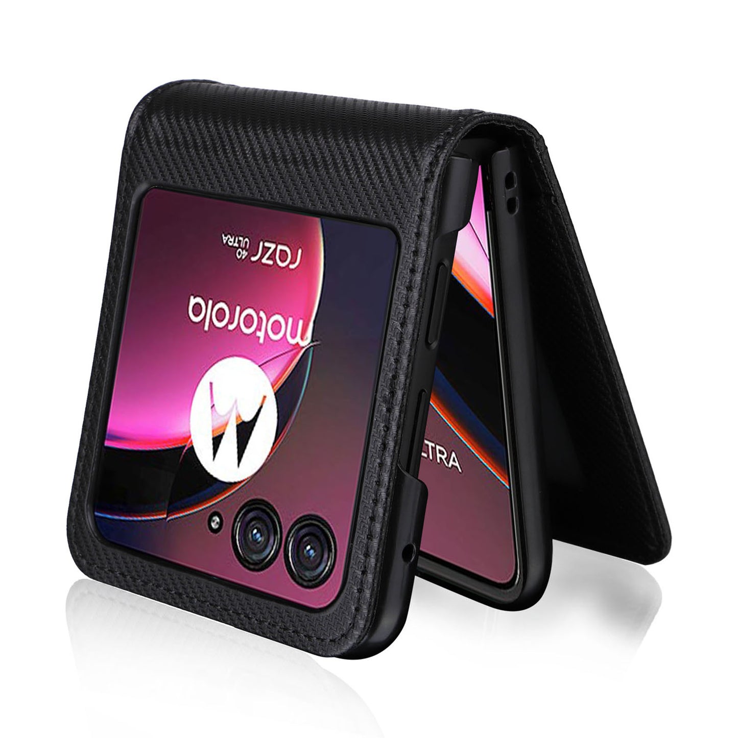 For Motorola Razr 40 Ultra 5G Card Holder Phone Case Carbon Fiber Texture PU Leather+PC Cover