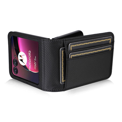 For Motorola Razr 40 Ultra 5G Card Holder Phone Case Carbon Fiber Texture PU Leather+PC Cover