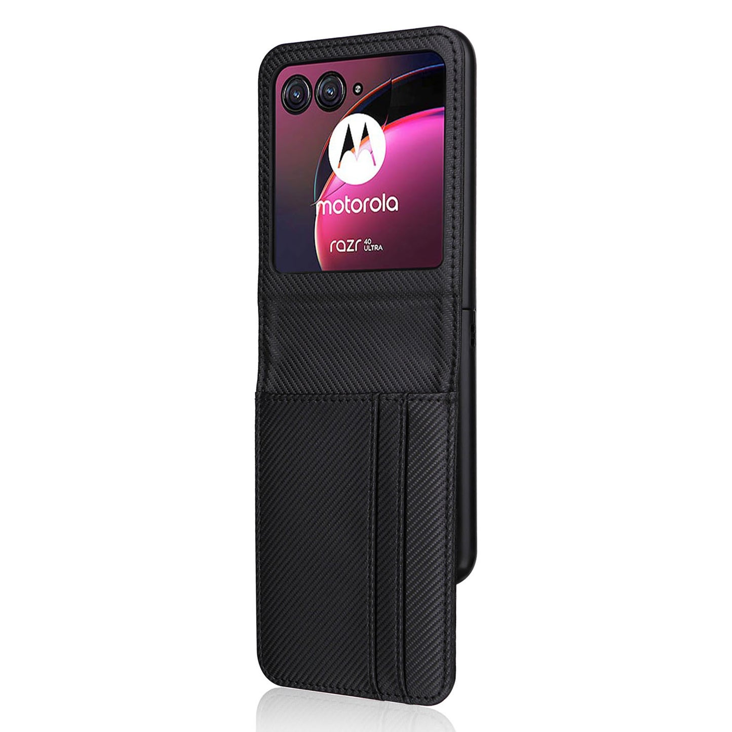 For Motorola Razr 40 Ultra 5G Card Holder Phone Case Carbon Fiber Texture PU Leather+PC Cover
