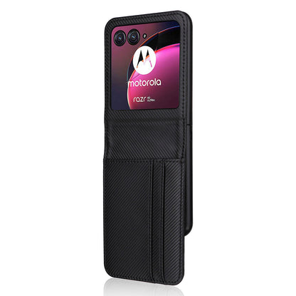 For Motorola Razr 40 Ultra 5G Card Holder Phone Case Carbon Fiber Texture PU Leather+PC Cover