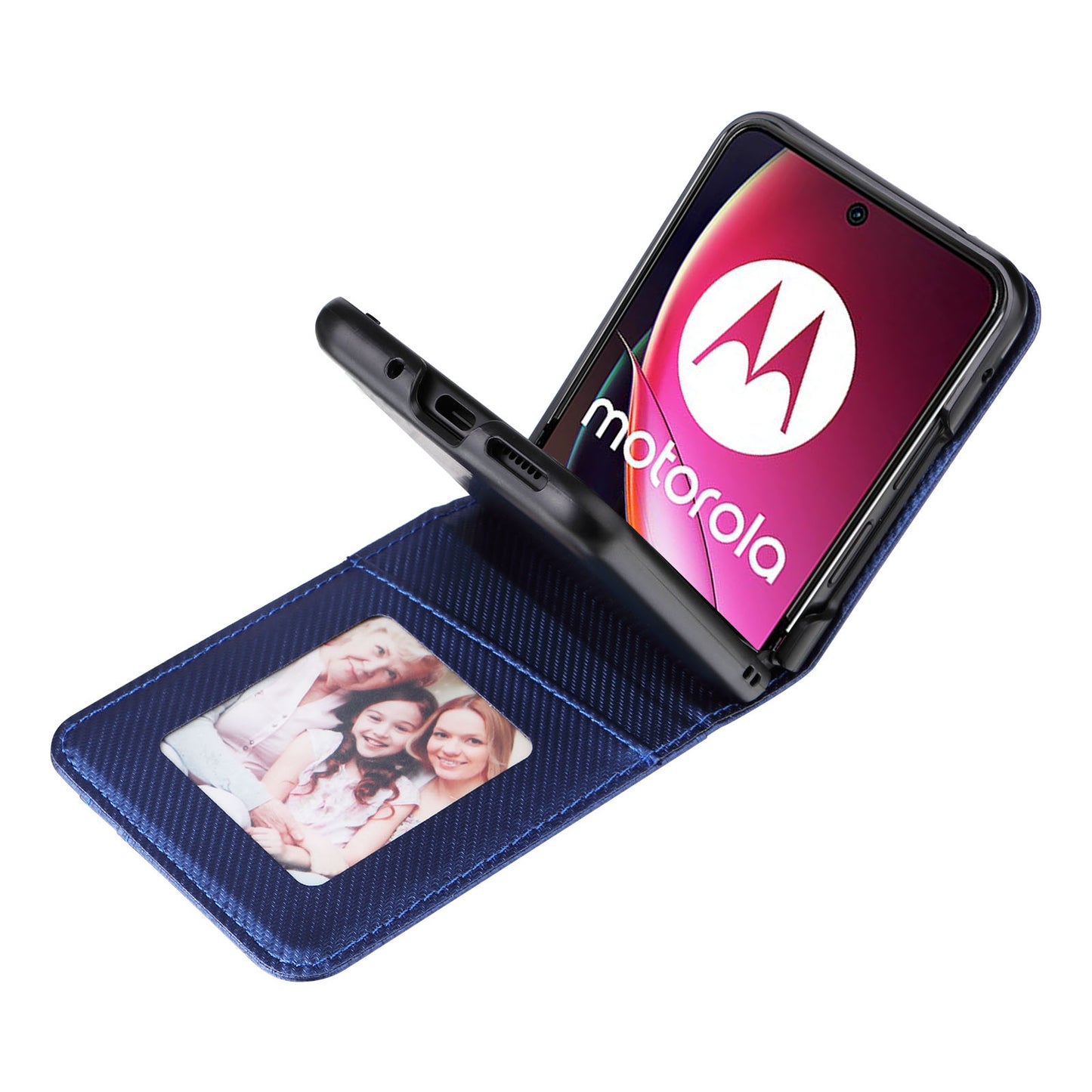 For Motorola Razr 40 Ultra 5G Card Holder Phone Case Carbon Fiber Texture PU Leather+PC Cover
