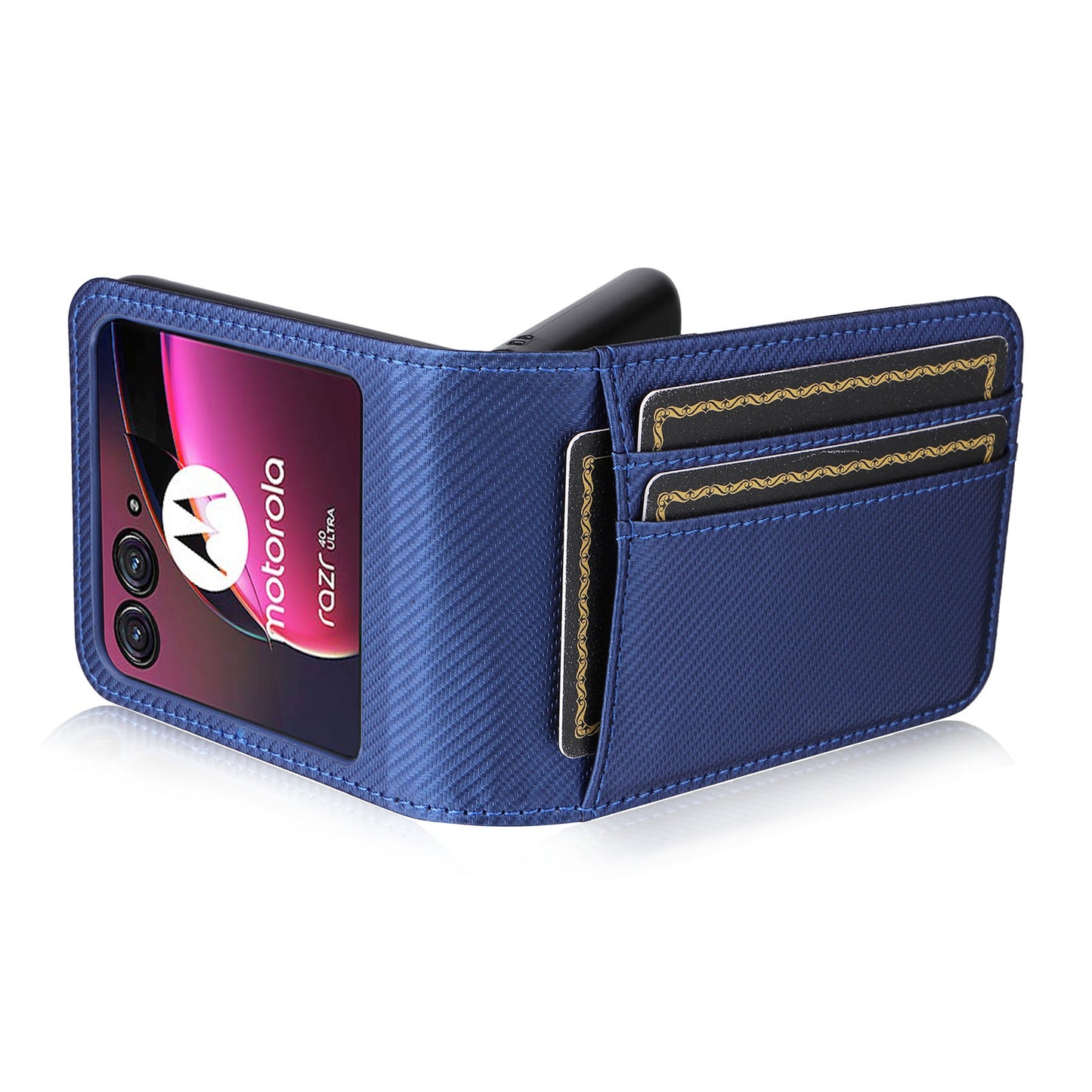 For Motorola Razr 40 Ultra 5G Card Holder Phone Case Carbon Fiber Texture PU Leather+PC Cover